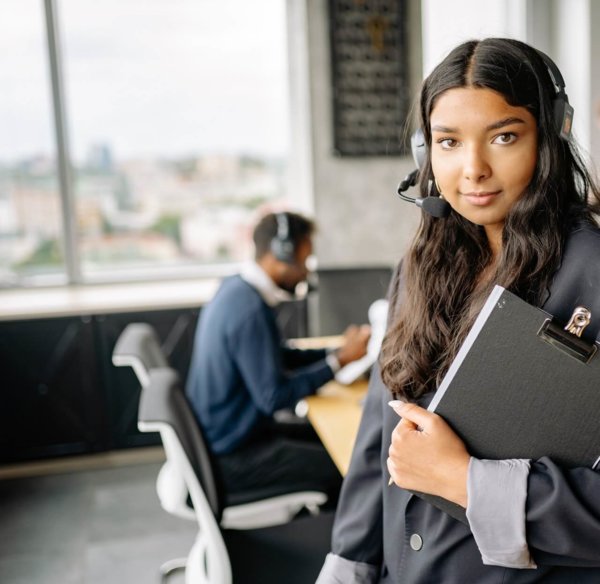 woman with headset